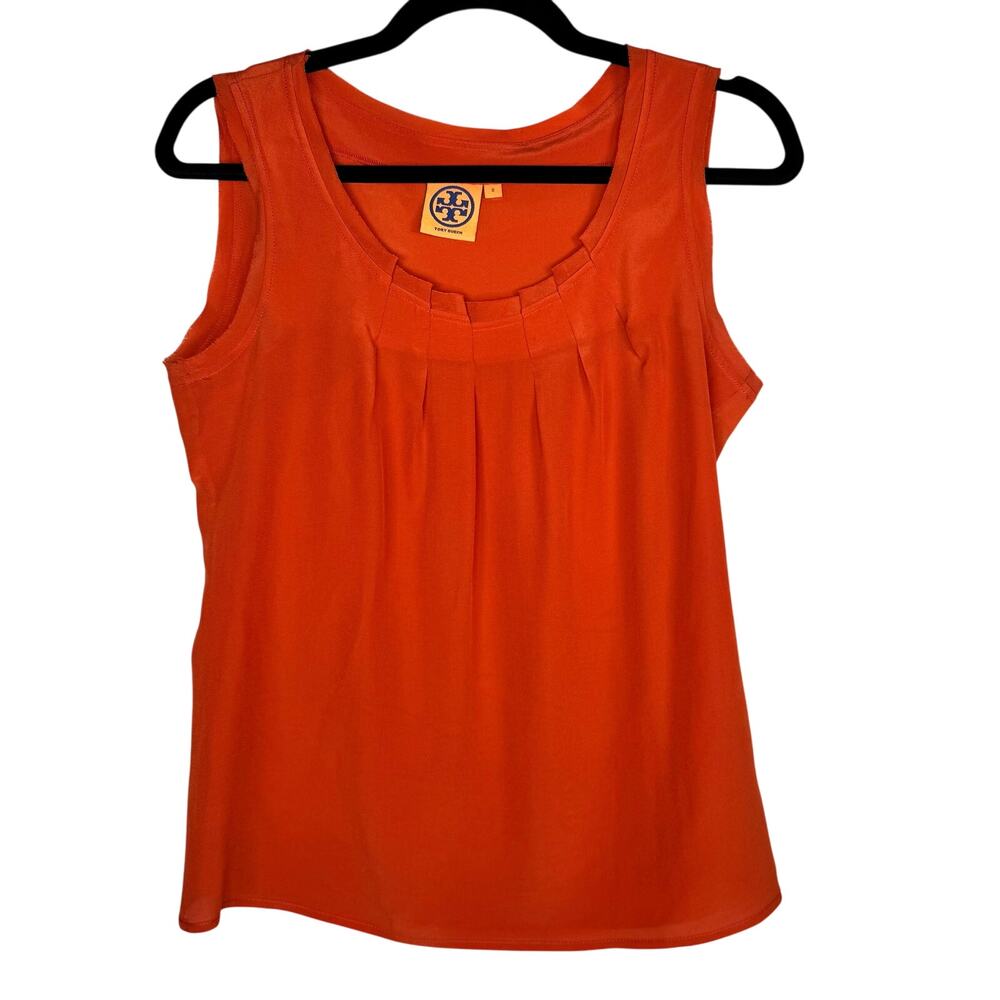 Tory Burch Orange Pleated Sleeveless Silk Top 2 NWOT